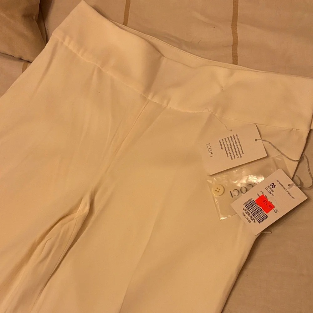 Elegant Cream Wide Leg Women's Pants - Picture 2 of 4